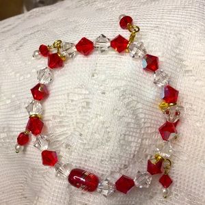 SWAROVSKI CRYSTALS BRACELET RED & CLEAR W/ SMALL PEARLS